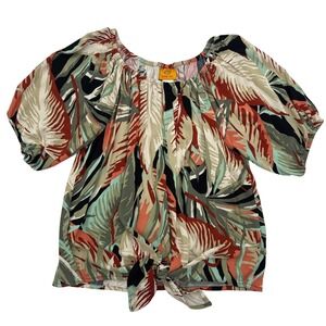 Ruby Rd. Tie-Front Top Blouse Tropical Print Short Sleeve Career Resort Casual S